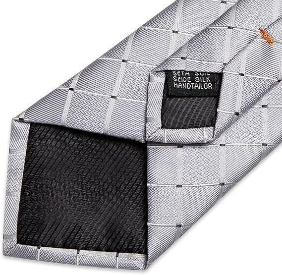 Men's Solid Color Tie and Pocket Square Set,Silver Grey Paisley