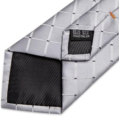 Men's Solid Color Tie and Pocket Square Set,Silver Grey Paisley