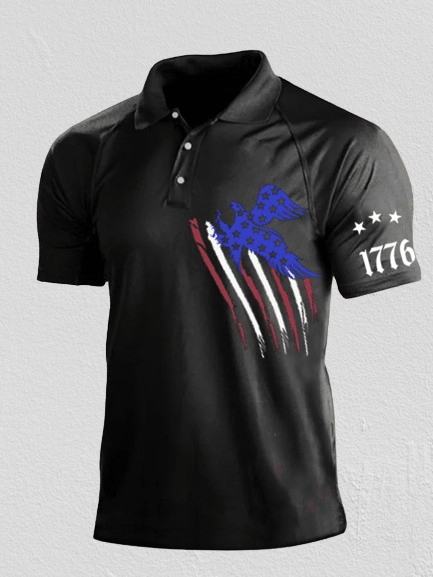 Men's Independence Day American Flag 1776 Print Casual Polo