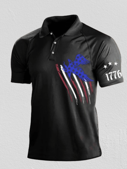 Men's Independence Day American Flag 1776 Print Casual Polo