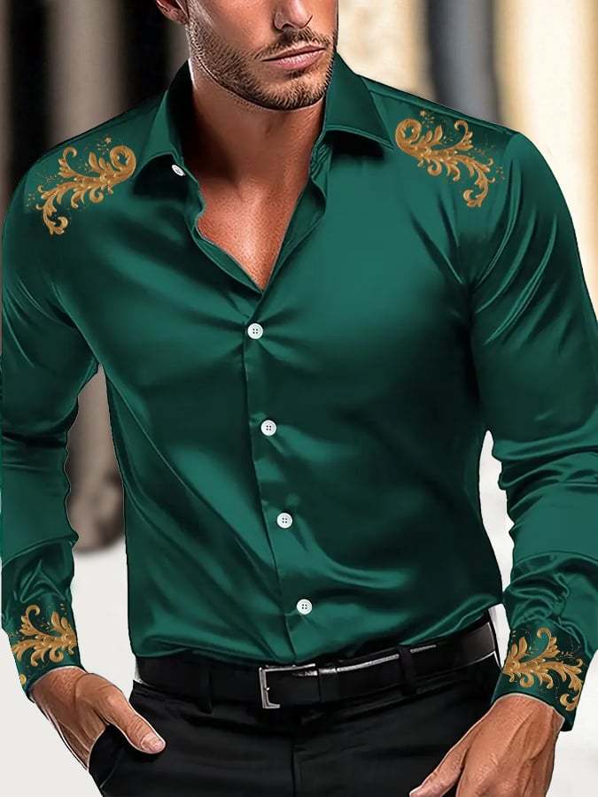 Men's Fashion Business Luxury Design Printed Long Sleeve Shirt
