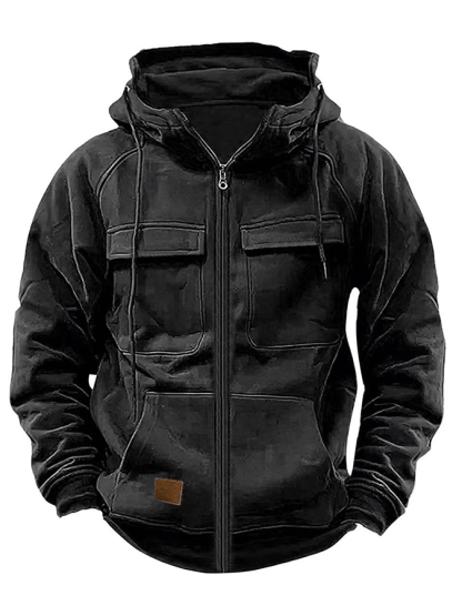 Men's Vintage Double Pocket Solid Color Comfort Zip Cardigan Jacket