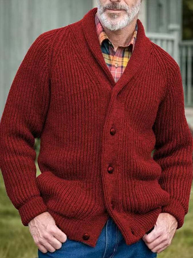 Men's Retro Solid Color Warm Knitted Cardigan Sweater