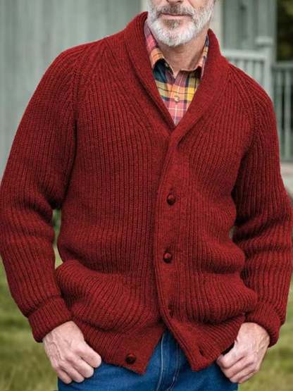 Men's Retro Solid Color Warm Knitted Cardigan Sweater