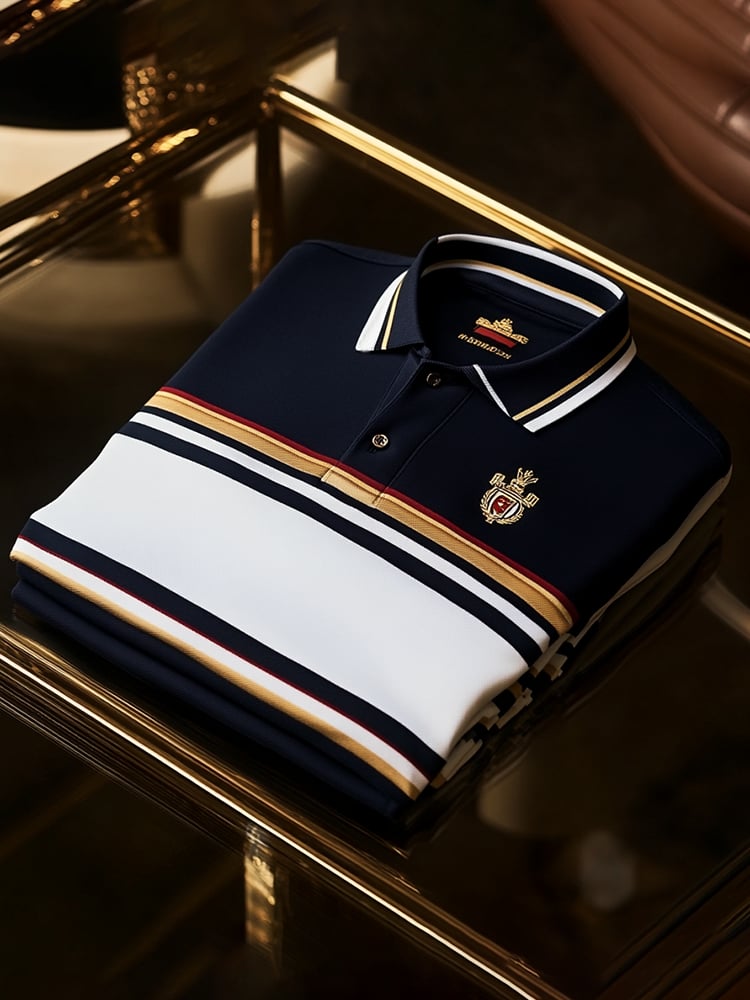 Men's Business Casual Logo Button Short Sleeve Polo Shirt