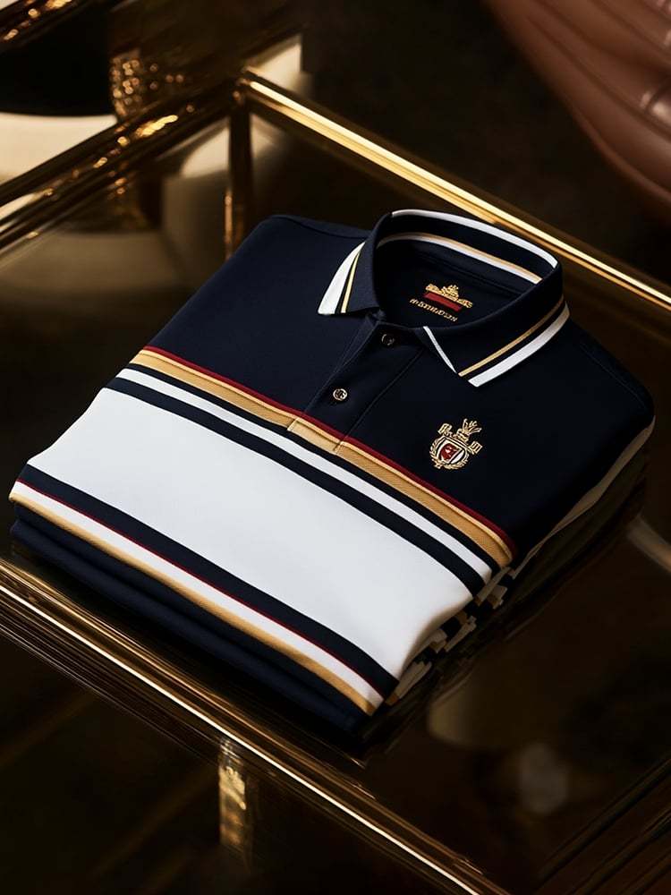 Men's Business Casual Logo Button Short Sleeve Polo Shirt