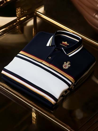 Men's Business Casual Logo Button Short Sleeve Polo Shirt