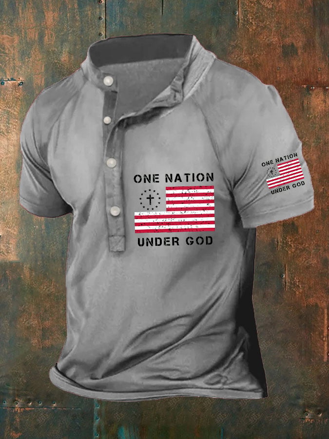 Men's One Nation Under God American Flag Print Polo