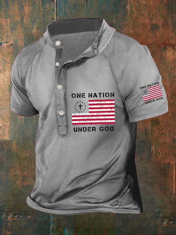 Men's One Nation Under God American Flag Print Polo