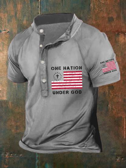Men's One Nation Under God American Flag Print Polo
