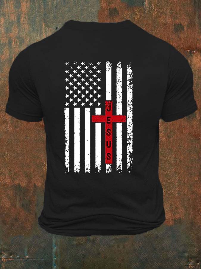 Men's JESUS American Flag Cross Print Polo Shirt