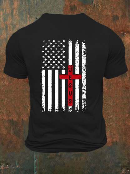 Men's JESUS American Flag Cross Print Polo Shirt