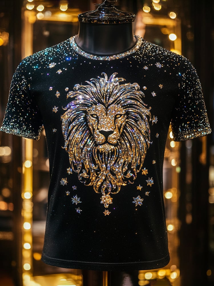 Men's Eagle Sequin Business Print Short Sleeve T-Shirt
