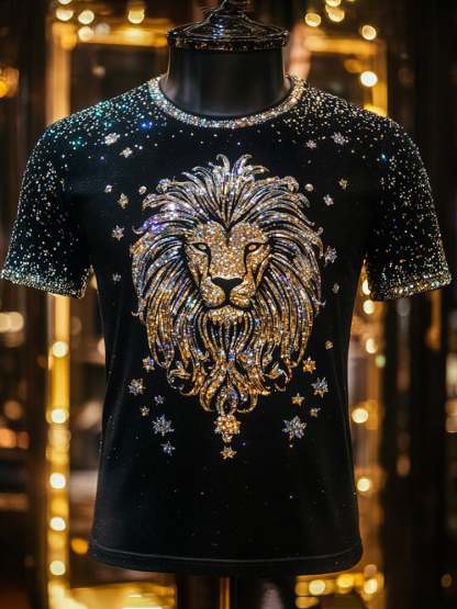 Men's Eagle Sequin Business Print Short Sleeve T-Shirt