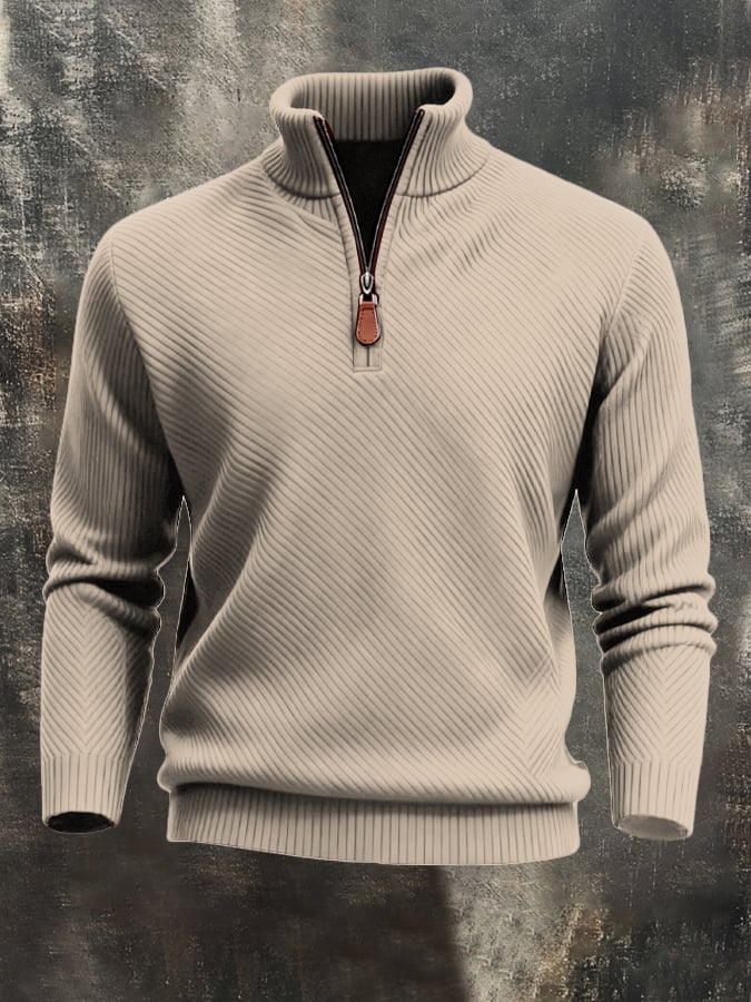 Men'S Classic Special Jacquard Texture Half-Zip Long-Sleeved Sweatshirt