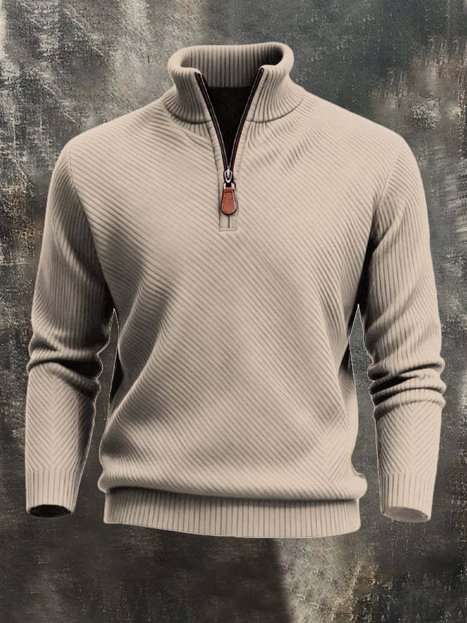 Men'S Classic Special Jacquard Texture Half-Zip Long-Sleeved Sweatshirt