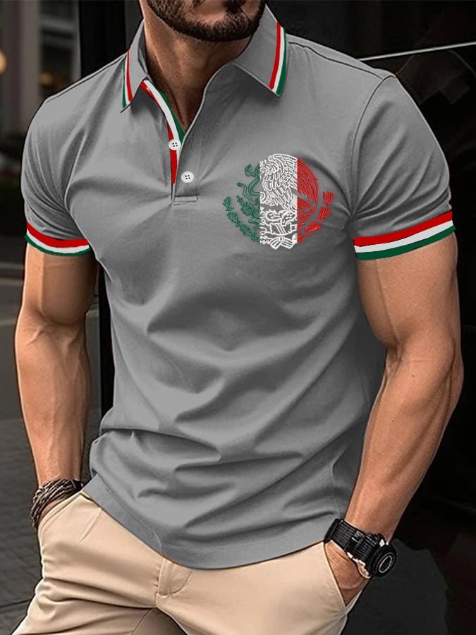 Men's Mexican Independence Day Flag Print Polo Shirt