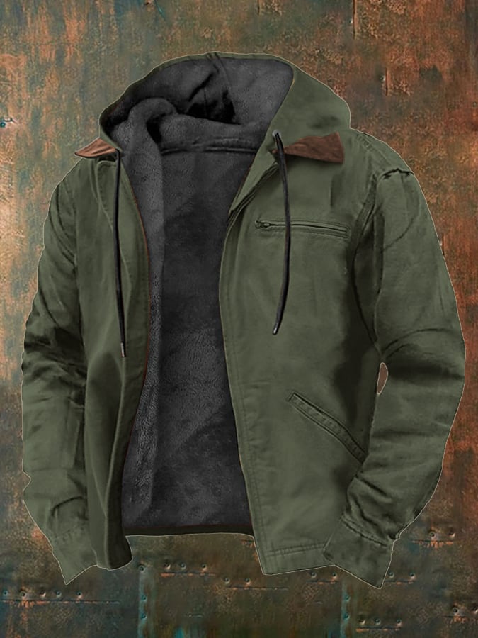 Men's Retro Western Style Multi-Pocket Fleece  Jacket
