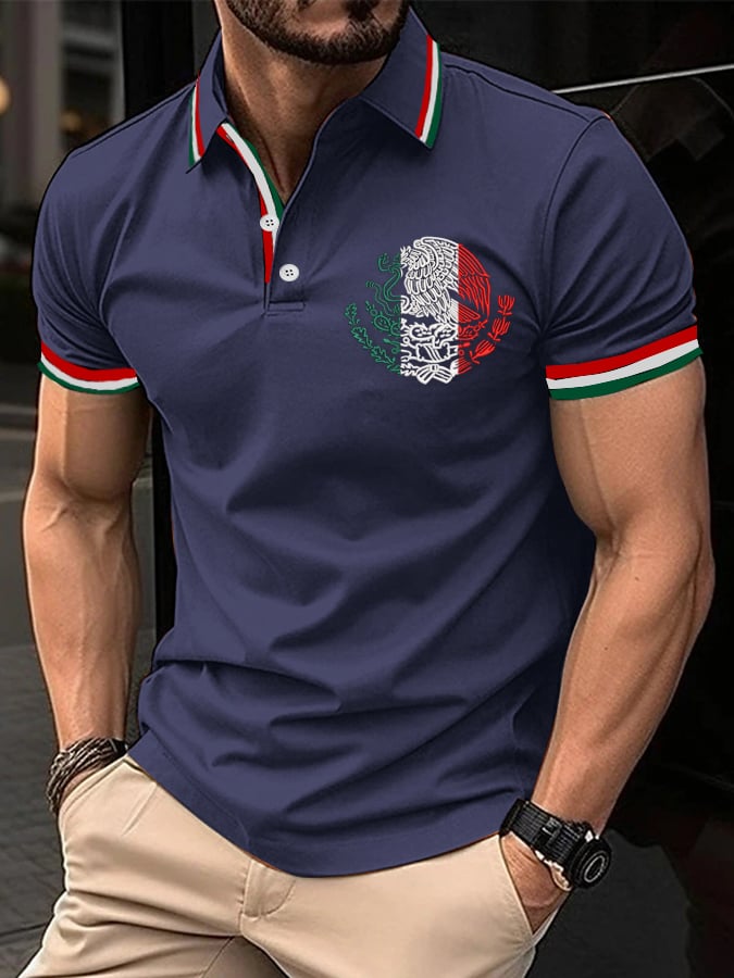 Men's Mexican Independence Day Flag Print Polo Shirt
