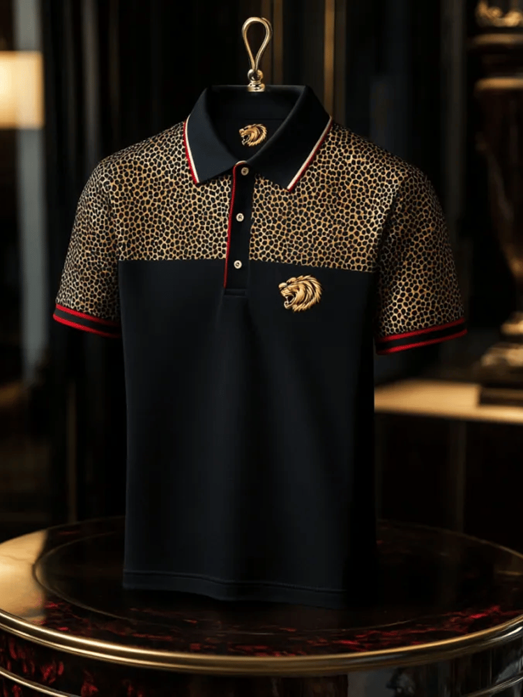 Men's Business Stripe Lettering Button-Down Polo Shirt