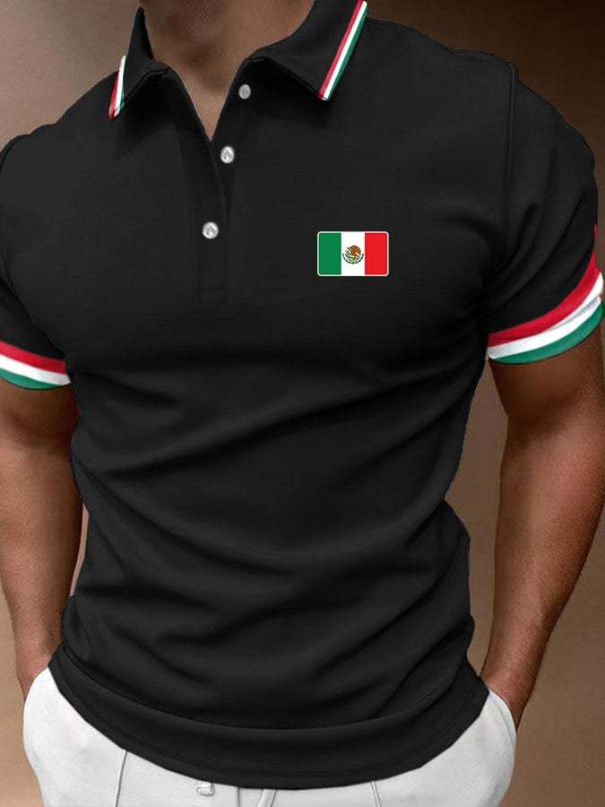 Men's Vintage Mexican Independence Day Print Polo Shirt