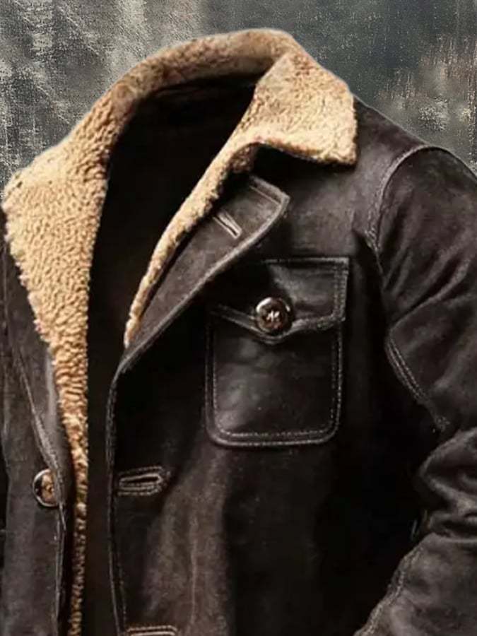 Men's Vintage Distressed Suede and Lambskin Long Coat