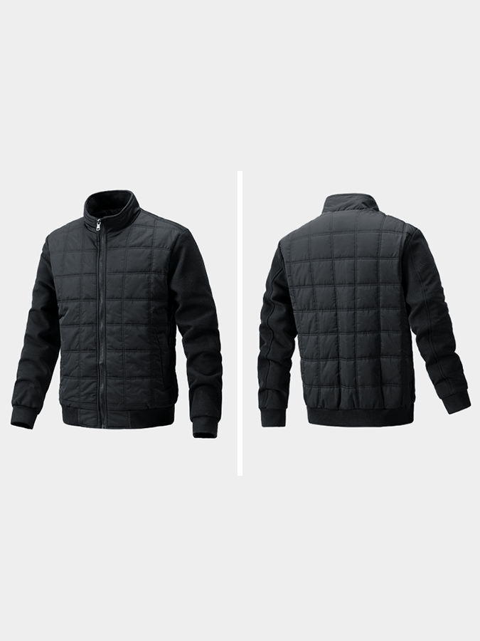 Men's Vintage Plaid Cotton Waffle Patchwork Casual Cotton Jacket