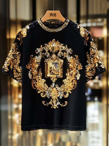 Men's Business European Pattern Sequin Print Short Sleeve T-shirt