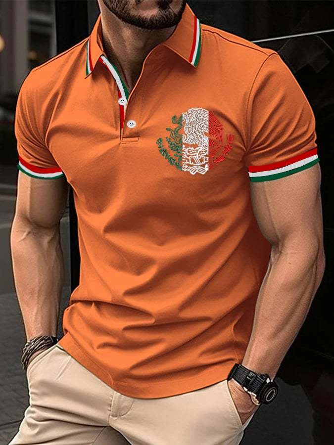 Men's Mexican Independence Day Flag Print Polo Shirt