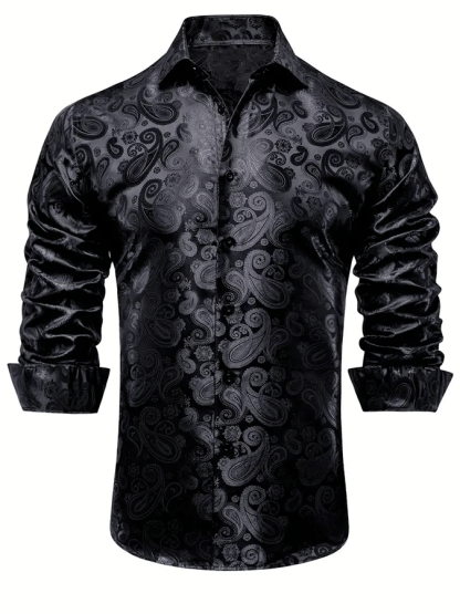 Men's Silk Business Luxury Design Printed Long Sleeve Shirt