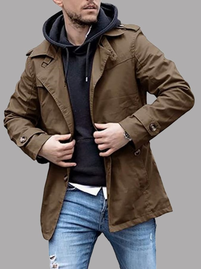 Men's Button Front Casual Slim Fit Trench Coat Jacket