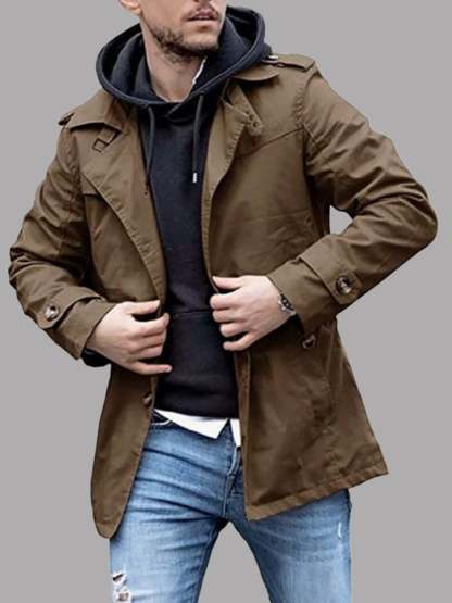 Men's Button Front Casual Slim Fit Trench Coat Jacket