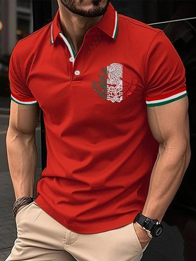 Men's Mexican Independence Day Flag Print Polo Shirt