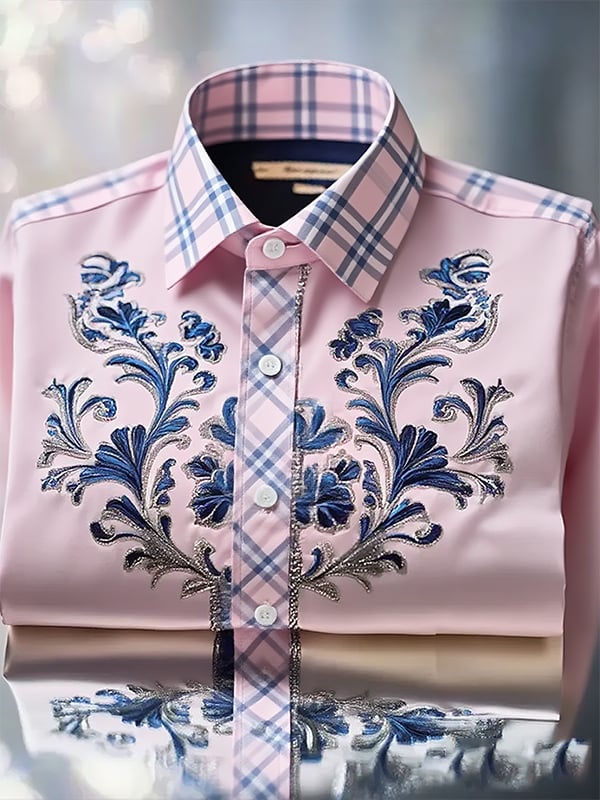 Men's Classic Business Check Logo Lapel Short Sleeve Shirt