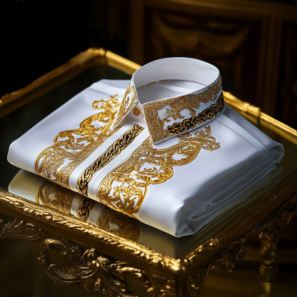 Business Elegant Gold Baroque Shirt Wedding Shirt Men's Shirt white shirt