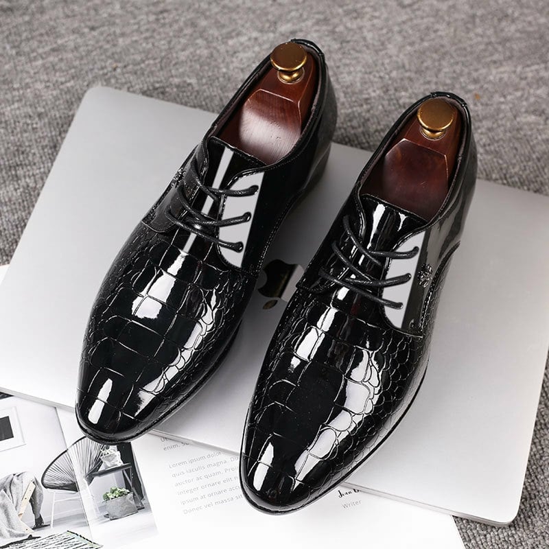 Men's Business Formal Casual Embossed Lace Up Faux Leather Patant Shoes