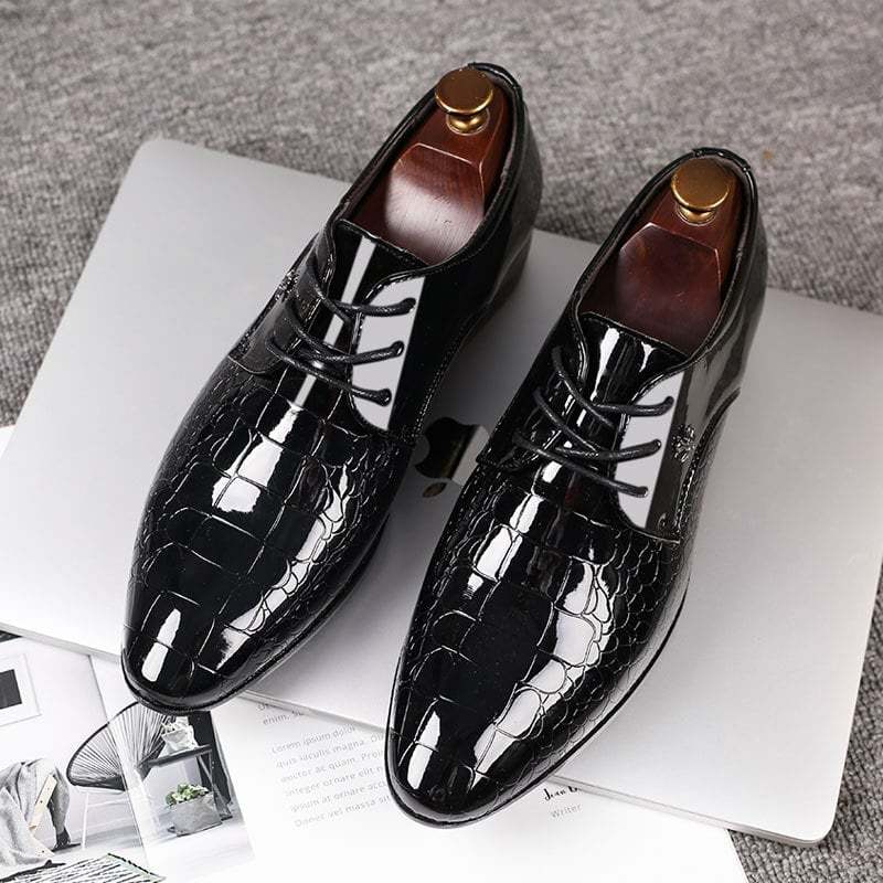 Men's Business Formal Casual Embossed Lace Up Faux Leather Patant Shoe