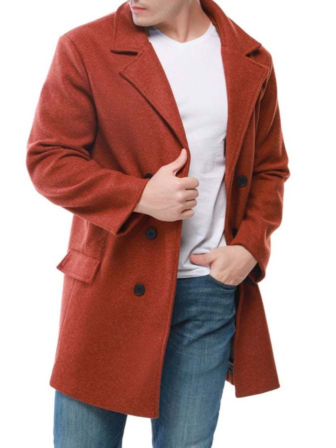 Men'S Commuter Button Design Lapel Wool Coat