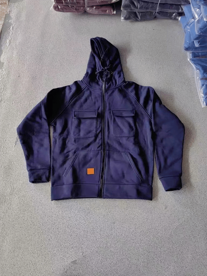 Men's Vintage Double Pocket Solid Color Comfort Zip Cardigan Jacket