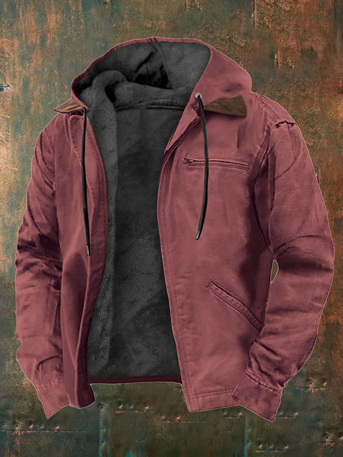 Men's Retro Western Style Multi-Pocket Fleece  Jacket