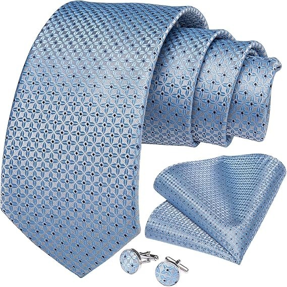 Men's Solid Color Tie and Pocket Square Set,Light Blue