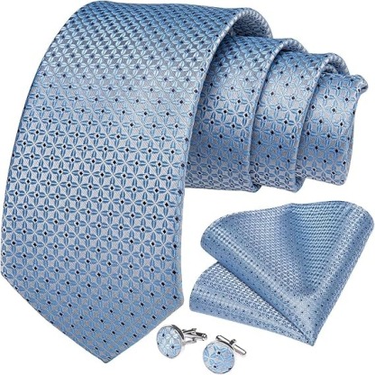 Men's Solid Color Tie and Pocket Square Set,Light Blue