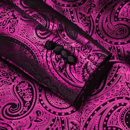 Men's Blazer One Button Shawl Lapel Tuxedo,Purple and Black Paisley