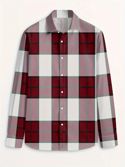Men's Plaid Business Long Sleeve Shirt