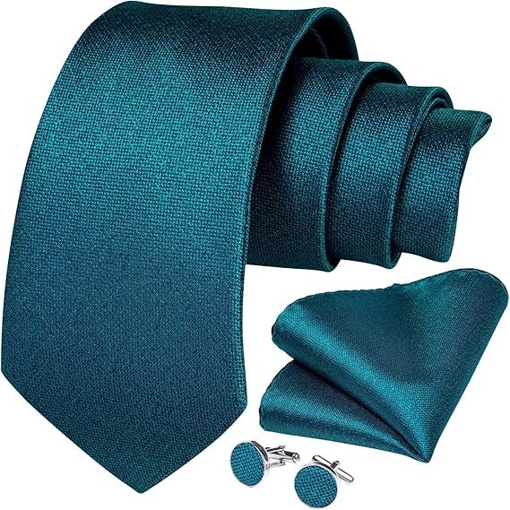 Men's Solid Color Tie and Pocket Square Set,Teal