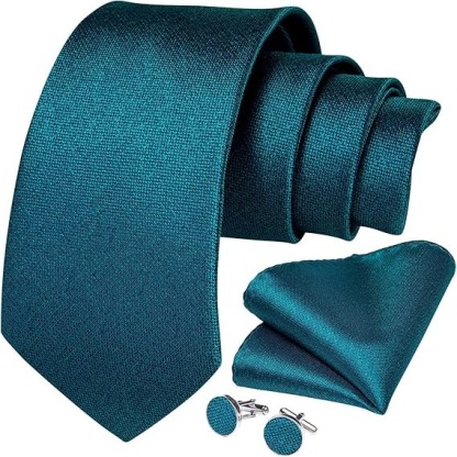 Men's Solid Color Tie and Pocket Square Set,Teal