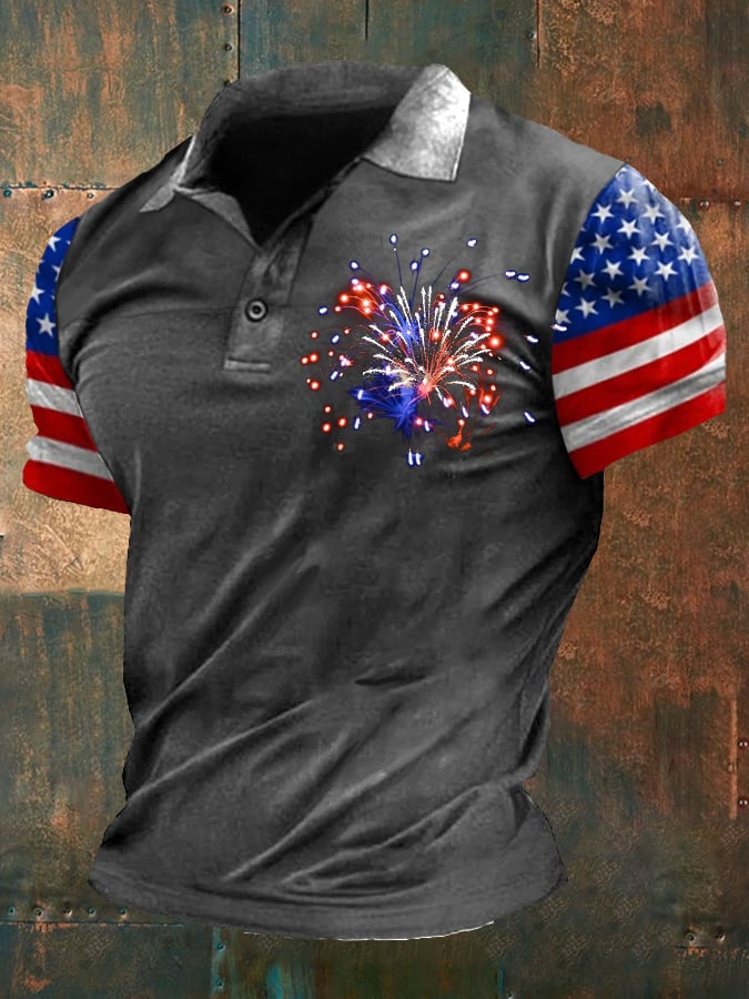 Men's Independence Day Flag Short Sleeve Polo Shirt
