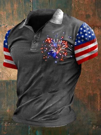 Men's Independence Day Flag Short Sleeve Polo Shirt