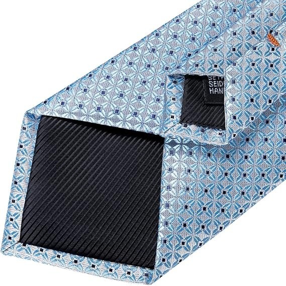 Men's Solid Color Tie and Pocket Square Set,Light Blue
