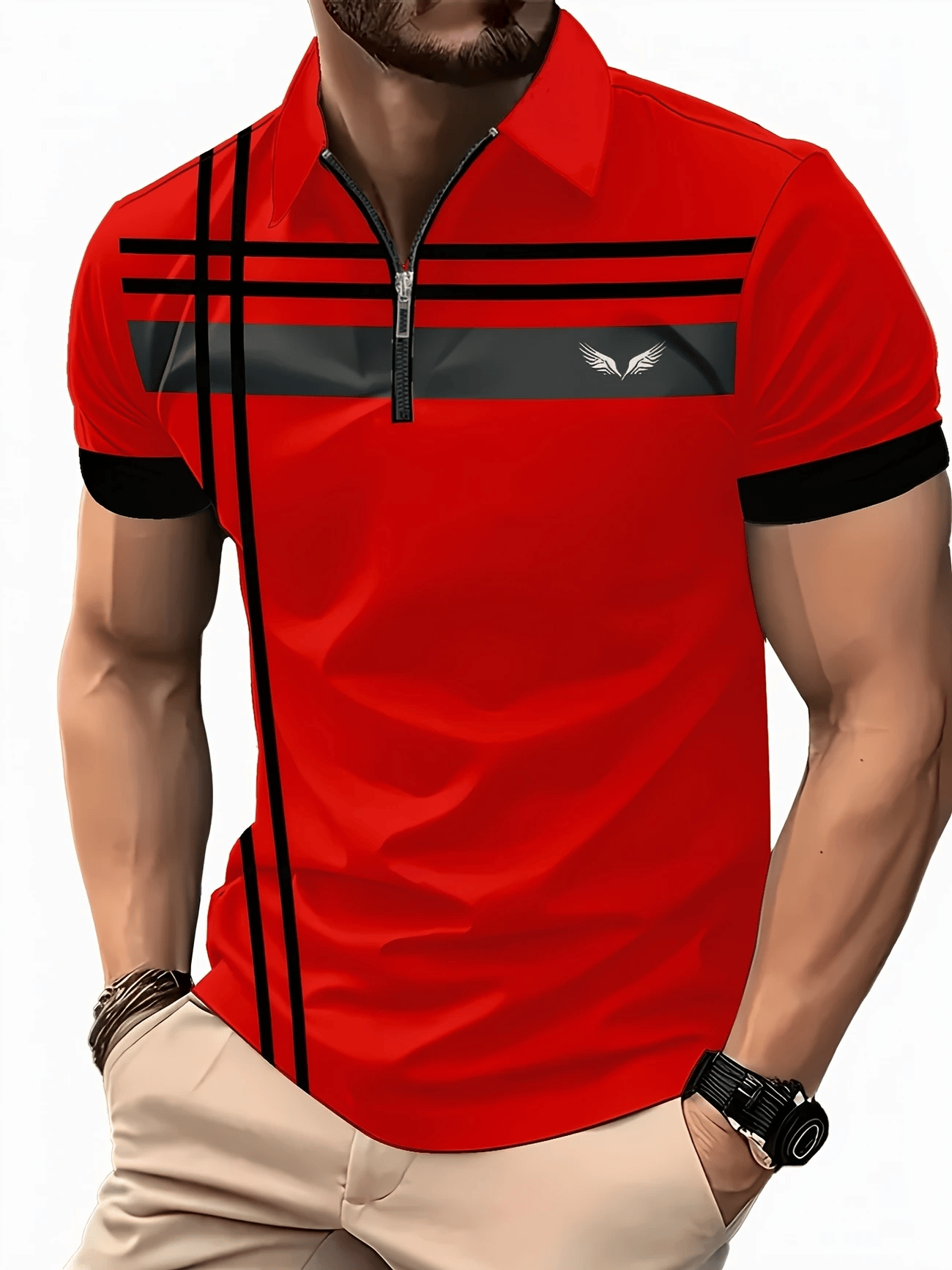 Men's Casual Business Zipper Short Sleeve Polo Shirt